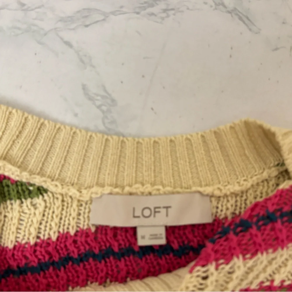 Loft Open Chunky Knit Sweater Size Medium Tan Boho Pullover Striped Acrylic​ - Picture 5 of 6